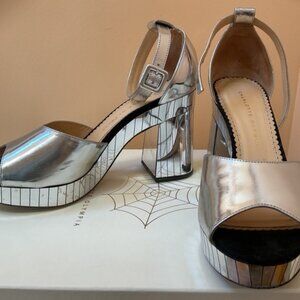 Charlotte Olympia Silver Metallic Calfskin Sandals Size EU 39.5 US9.5- fits US 9